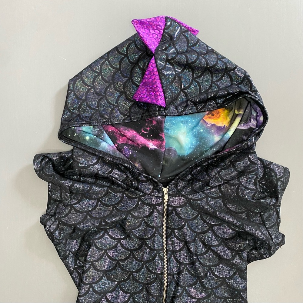Black & Purple Dragon Scale Rave Romper Galaxy Hood XS/S